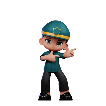 Cute Policeman Pointing Right  3D Illustration