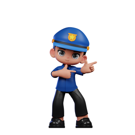 Cute Policeman Pointing Right  3D Icon