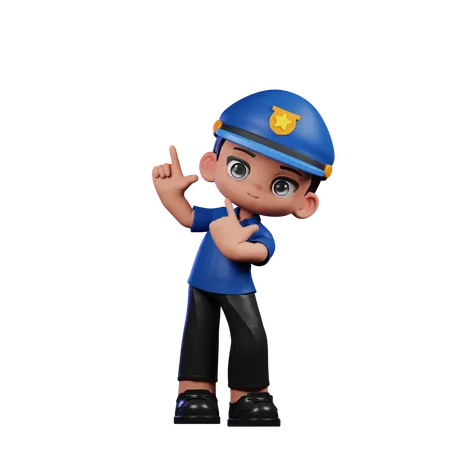 Cute Policeman Pointing Up  3D Illustration