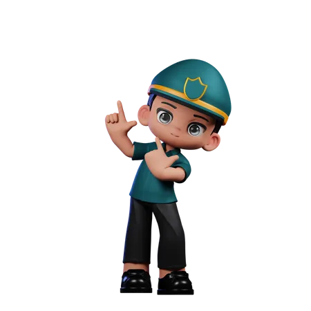 Cute Policeman Pointing Up  3D Illustration