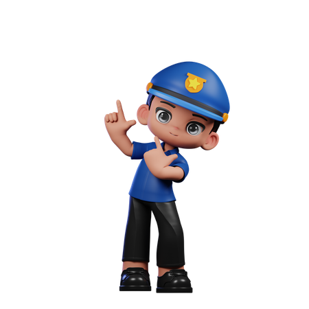 Cute Policeman Pointing Up  3D Illustration