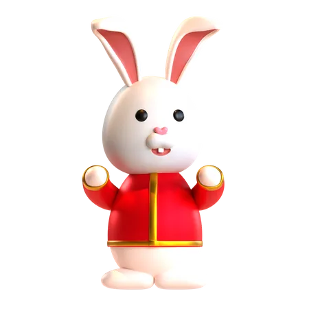 Chinese New Year Icon Cute Rabbit Character 3 D Render 3D Icon