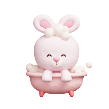 Cute Rabbit Bathing Shower Bathtub  3D Icon