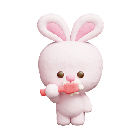 Cute Rabbit Brushing Teeth  3D Icon