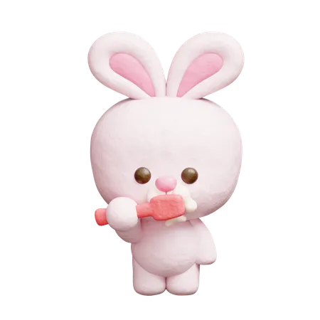 Cute Rabbit Brushing Teeth  3D Icon