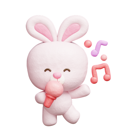 Cute Rabbit Dancing And Singing With Microphone  3D Icon