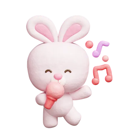 Cute Rabbit Dancing And Singing With Microphone  3D Icon