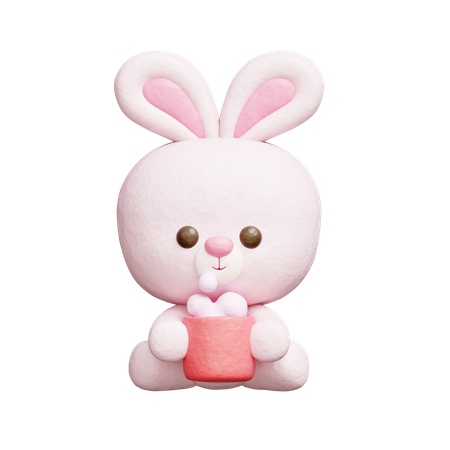 Cute Rabbit Drinking Coffee  3D Icon