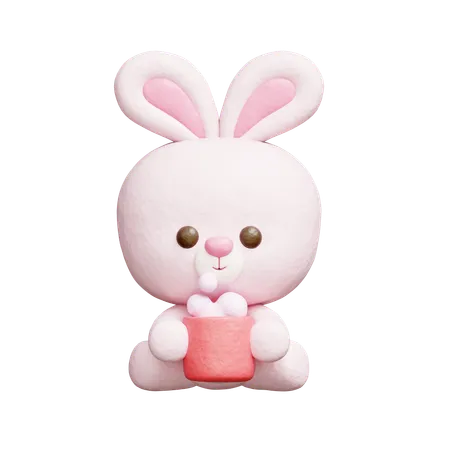 Cute Rabbit Drinking Coffee  3D Icon