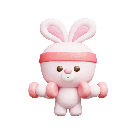 Cute Rabbit Exercising With Dumbbells  3D Icon