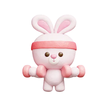 Cute Rabbit Exercising With Dumbbells  3D Icon