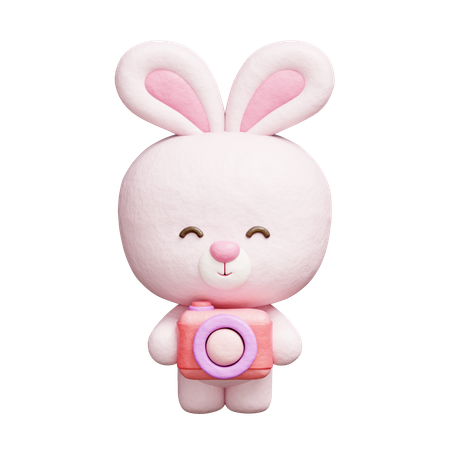 Cute Rabbit Holding Camera  3D Icon