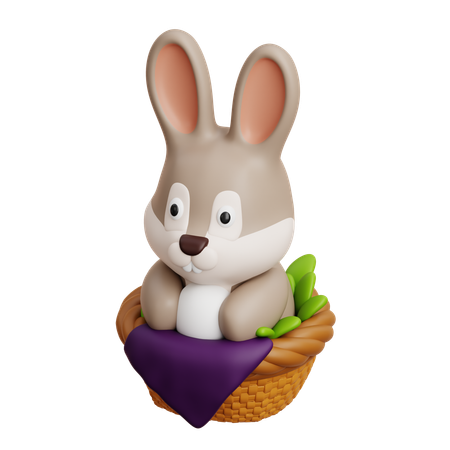 Cute Rabbit In Basket  3D Icon