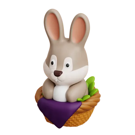 Cute Rabbit In Basket  3D Icon