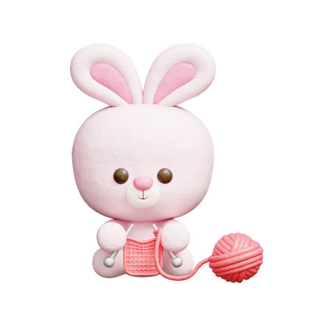 Cute Rabbit Knitting  3D Icon