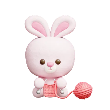 Cute Rabbit Knitting  3D Icon