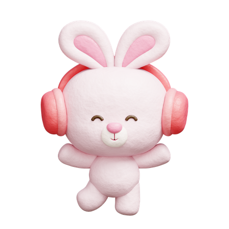 Cute Rabbit Listening To Music With Headphones  3D Icon