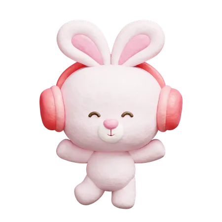 Cute Rabbit Listening To Music With Headphones  3D Icon