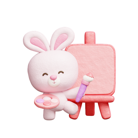 Cute Rabbit Painting On Canvas  3D Icon