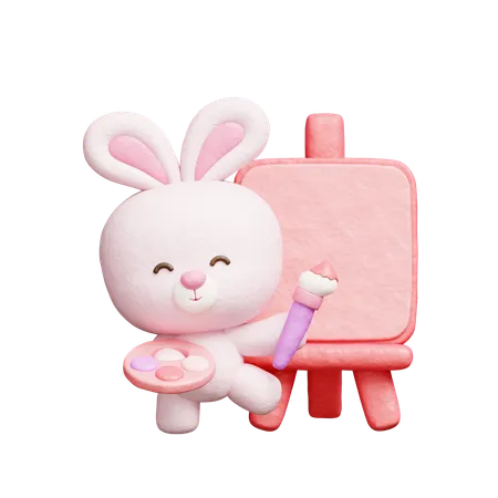 Cute Rabbit Painting On Canvas  3D Icon