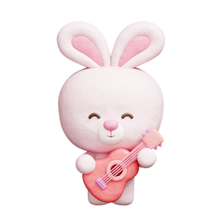 Cute Rabbit Playing Guitar  3D Icon