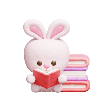 Cute Rabbit Reading A Book  3D Icon