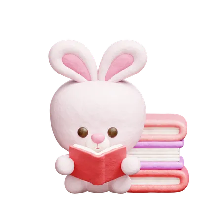 Cute Rabbit Reading A Book  3D Icon