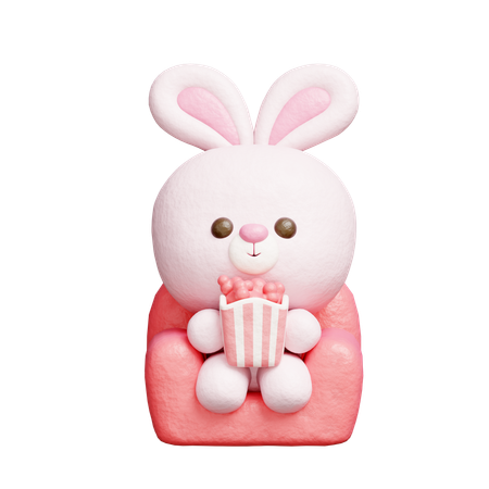 Cute Rabbit Watching A Movie  3D Icon