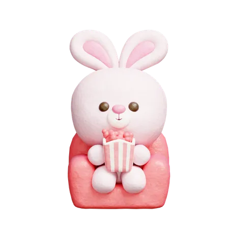 Cute Rabbit Watching A Movie  3D Icon