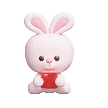 Cute Rabbit Watching On Smartphone  3D Icon