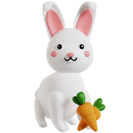 Cute Rabbit with Carrot  3D Icon