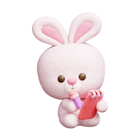 Cute Rabbit Writing A Journal  3D Icon