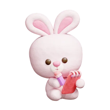 Cute Rabbit Writing A Journal  3D Icon