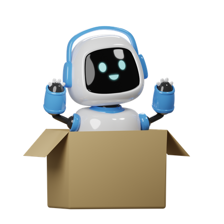 Cute Robot Open The Box  3D Icon
