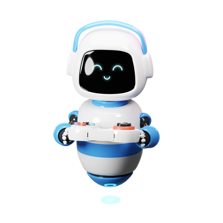 Cute Robot Playing Game  3D Illustration