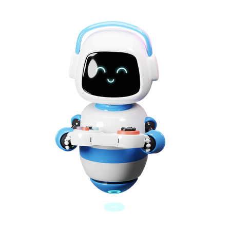 Cute Robot Playing Game 3D Illustration