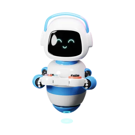 Cute Robot Playing Game  3D Illustration