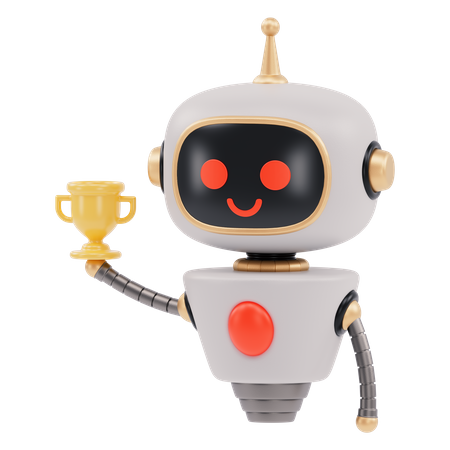 Cute Robot Showing Trophy  3D Illustration