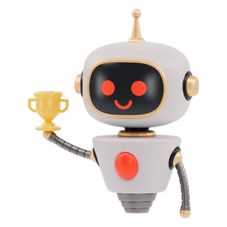 Cute Robot Showing Trophy  3D Illustration