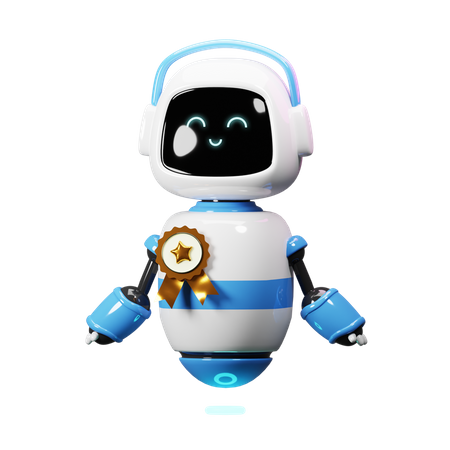 Cute Robot With Badge  3D Illustration