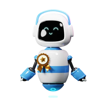 Cute Robot With Badge  3D Illustration