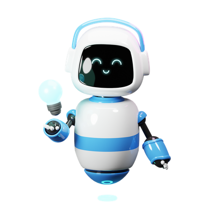 Cute Robot With Bulb  3D Illustration