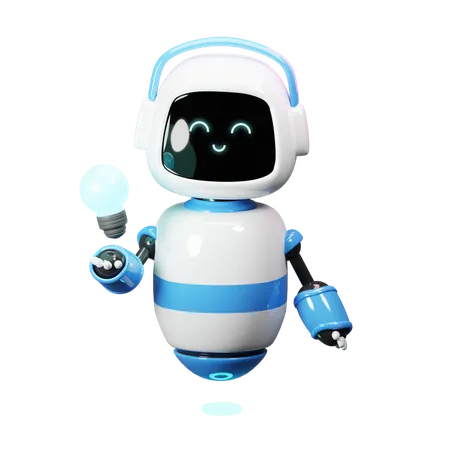 Cute Robot With Bulb  3D Illustration