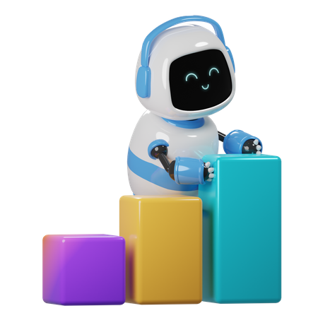 Cute Robot With Graphic Diagram  3D Icon