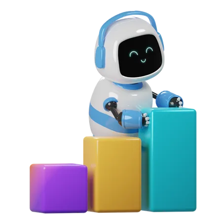 Cute Robot With Graphic Diagram  3D Icon