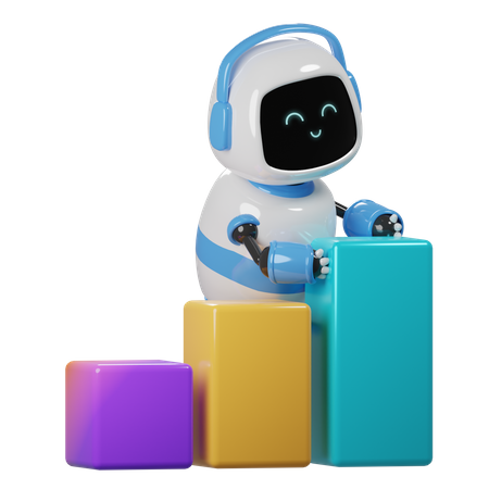 Cute Robot With Graphic Diagram 3D Icon