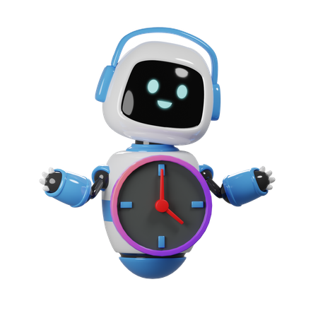 Cute Robot With Time  3D Icon