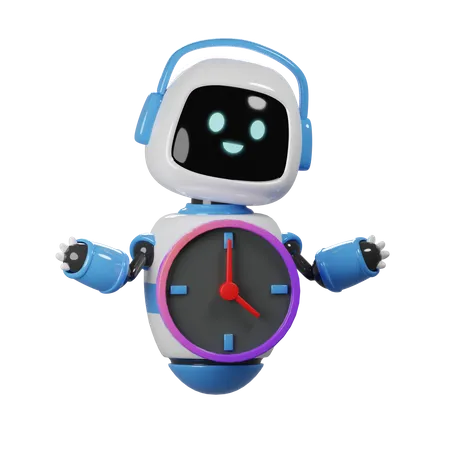 Cute Robot With Time  3D Icon