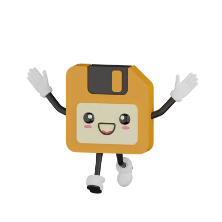 Cute Floppy Disk Character 3D Illustration