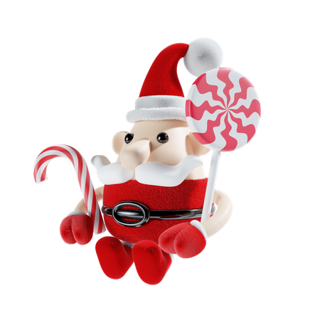 Cute Santa Claus With Candy  3D Illustration